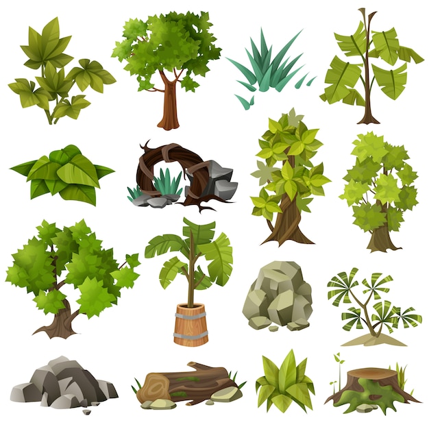 Trees plants landscape gardening elements collection