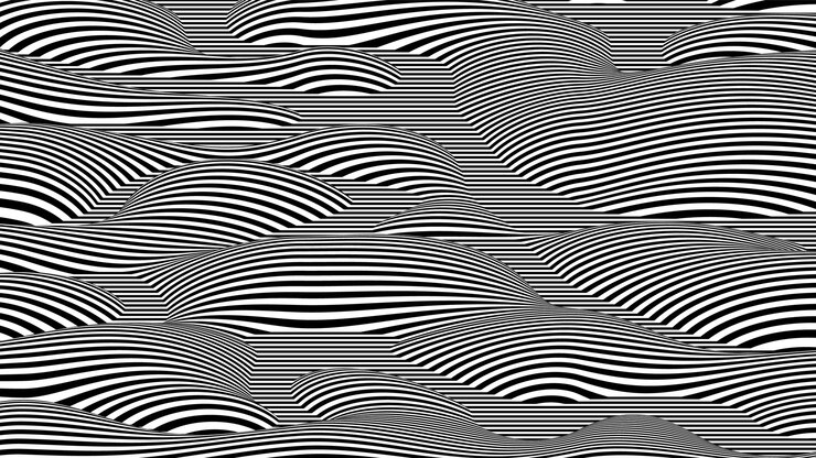 Free Vector trendy 3d black and white stripes distorted backdrop abstract noise landscape procedural ripple background with optical illusion effect