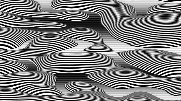 트렌디한 3D 흑백 줄무늬 왜곡된 배경 추상 노이즈 풍경 착시 효과가 있는 절차적 리플 배경