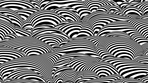 Trendy 3D black and white stripes distorted backdrop Abstract noise landscape Procedural ripple background with optical illusion effect