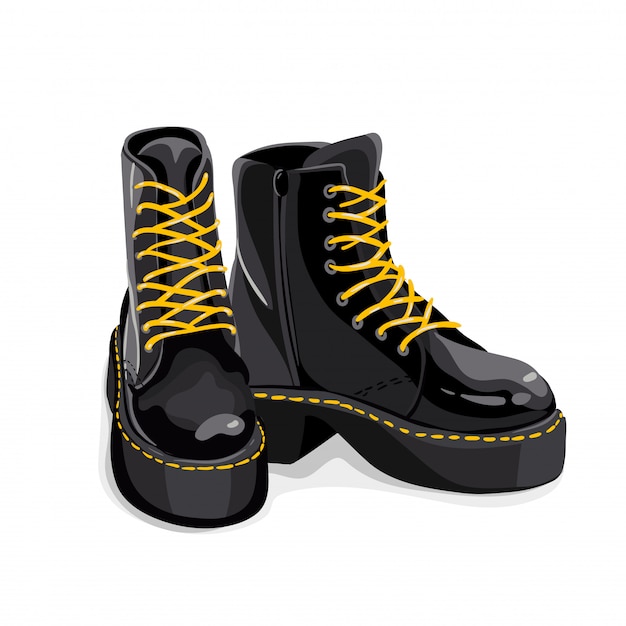 black boots with yellow laces