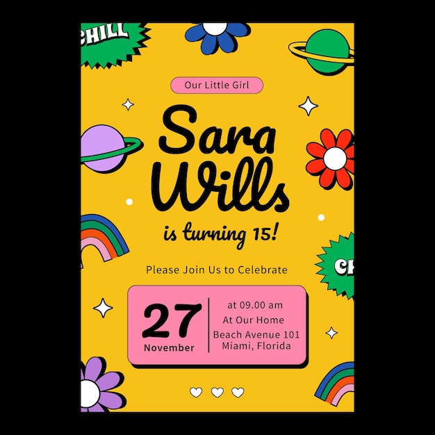 Trendy cartoon birthday invitation