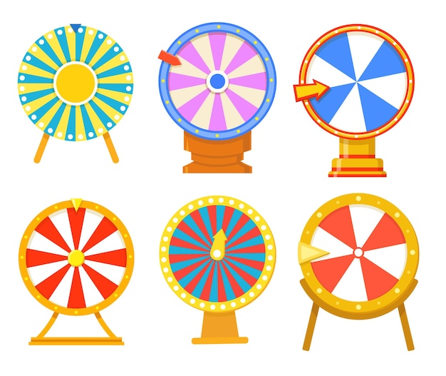 Trendy colorful wheels of fortune flat illustration collection