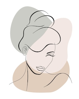 Trendy fashion contour drawing lineart portrait of a beautiful girl  abstract face