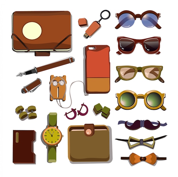 Free vector trendy hipster accesories set