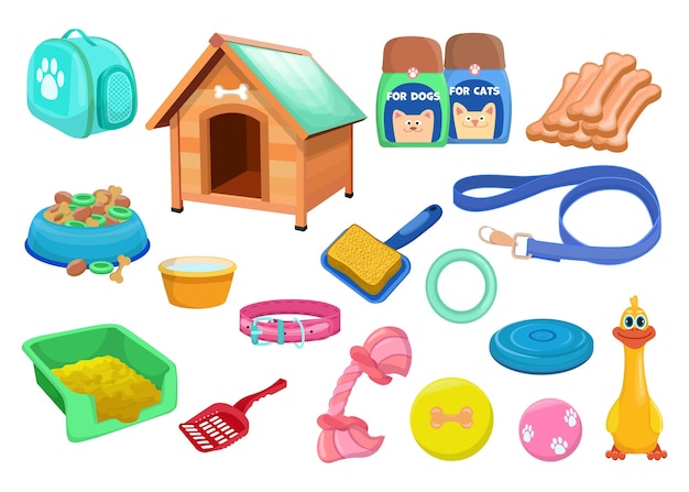 Free vector trendy various accessories for cats and dogs flat set