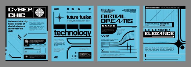 Trendy y2k design style poster template set