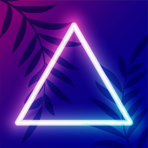 Free vector triangle shape vibrant neon frame backdrop with leaves design