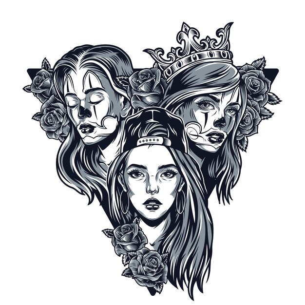 Triangular concept of pretty chicano girls