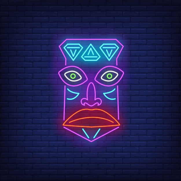 Free vector tribal mask neon sign