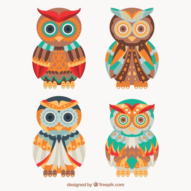 Tribal owl set of four