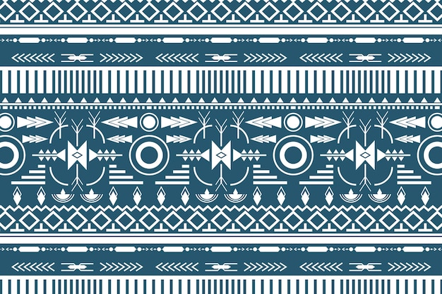 Tribal pattern background, white and blue fabric design vector