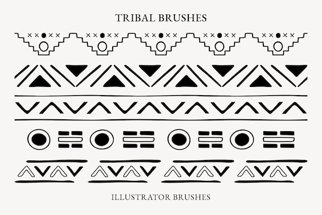 Vettore gratuito pennello per illustratore di motivi tribali, design geometrico, set di componenti aggiuntivi vettoriali