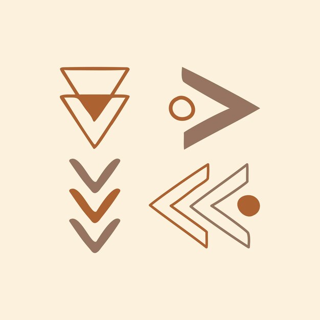 Наклейка в племенной форме, геометрический дизайн коричневого каракули, вектор