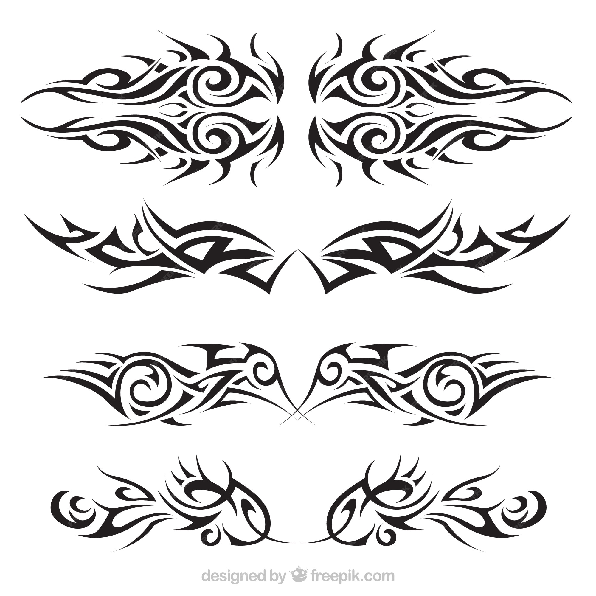 Free Vector | Tribal tattoos set - Tập hợp hình xăm bộ lạc (Tribal Tattoo): Vector miễn phí:
Bạn đang tìm kiếm một tập hợp các mẫu hình xăm bộ lạc đẹp và sáng tạo? Tập hợp hình xăm bộ lạc: Vector miễn phí mà chúng tôi cung cấp chắc chắn sẽ cung cấp cho bạn những lựa chọn tuyệt vời để trang trí cơ thể của mình. Hãy tải xuống ngay hôm nay!