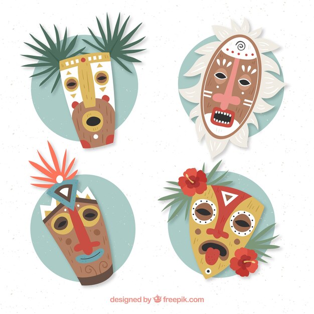 Free vector tribal tiki masks with flat design