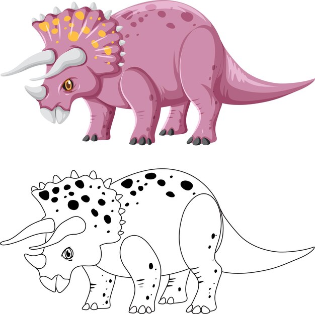 Free vector triceratops dinosaur with its doodle outline on white background