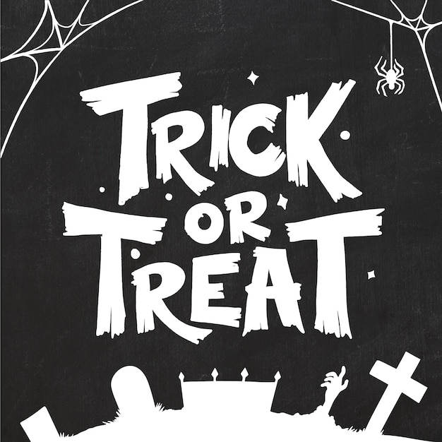 Trick or treat in black and white halloween lettering