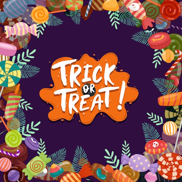 Free vector trick or treat, colorful halloween sweets for children.  candies decorated with halloween elements