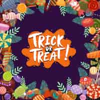 Free vector trick or treat, colorful halloween sweets for children.  candies decorated with halloween elements