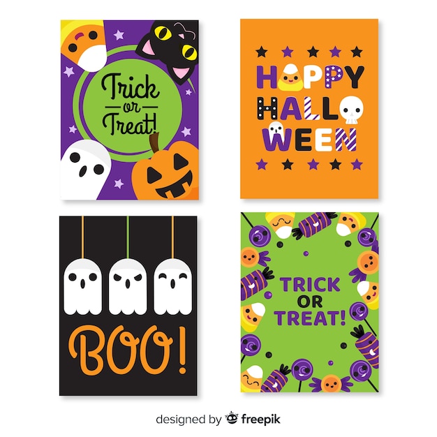 Free vector trick or treat halloween card collection