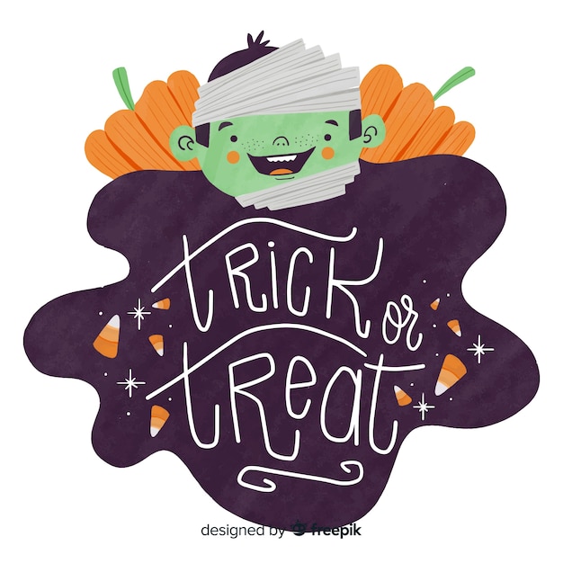 Vettore gratuito dolcetto o scherzetto disegno lettering halloween