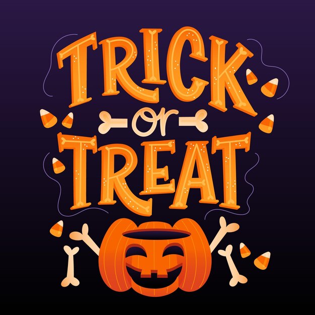Trick or treat lettering with pumpkin and bones