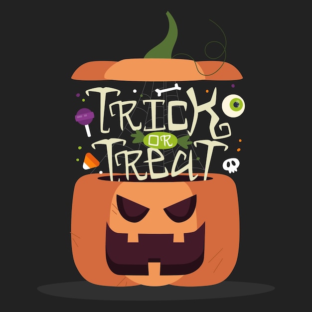 Free vector trick or treat lettering with pumpkin