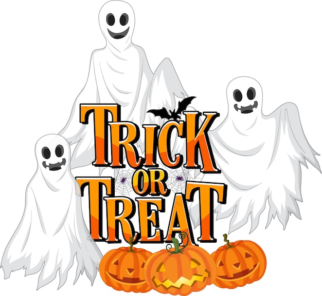 Free vector trick or treat with ghosts for halloween