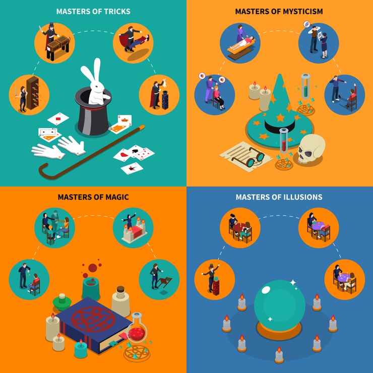 Free Vector tricks magic and mysticism isometric compositions