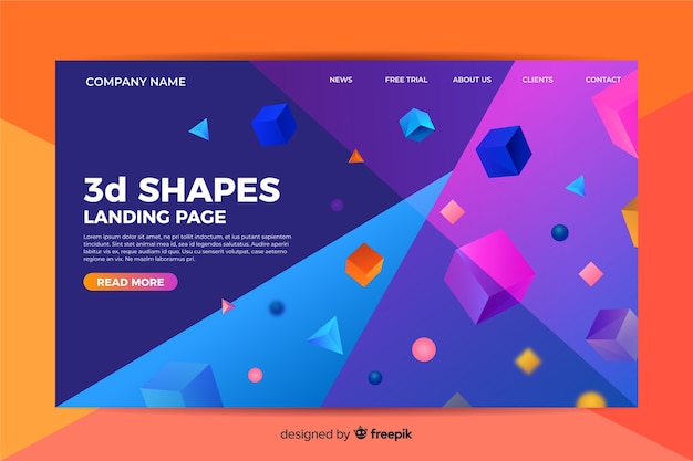 Free vector tridimesional shapes landing page template