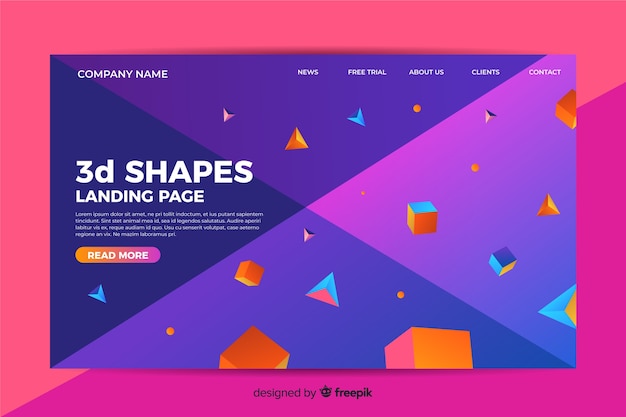 Free vector tridimesional shapes landing page template