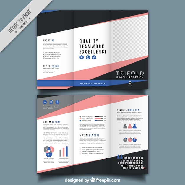 Free vector trifold brochure with pink and blue details