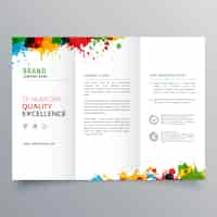 Free vector trifold business brochure template with colorful paint stains