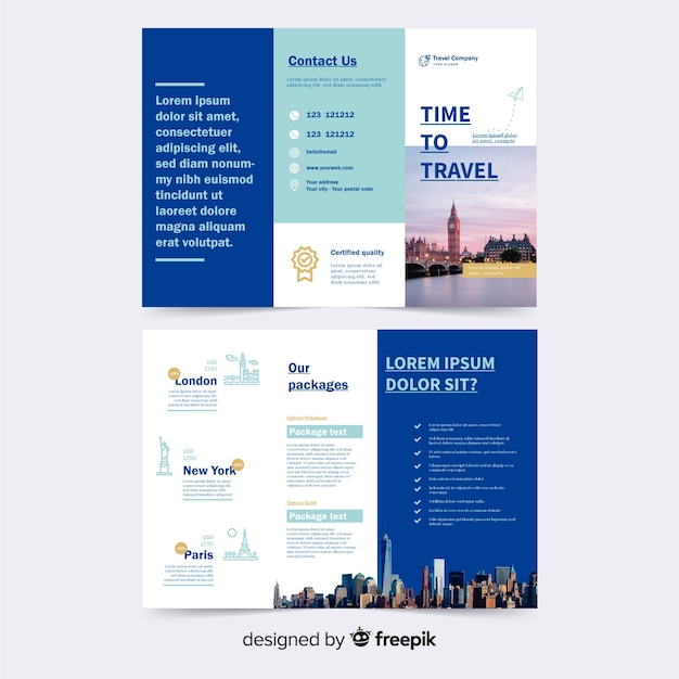 Free vector trifold travel brochure template