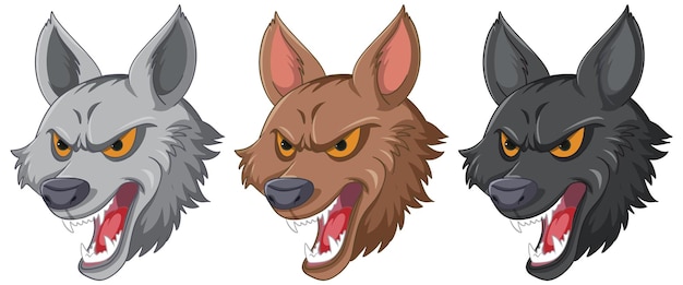 Free vector trio of snarling cartoon wolves