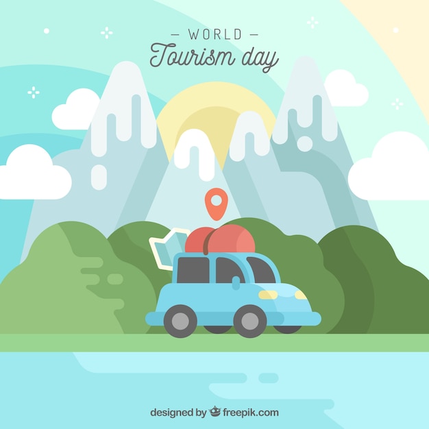 Free vector a trip by car, world tourism day