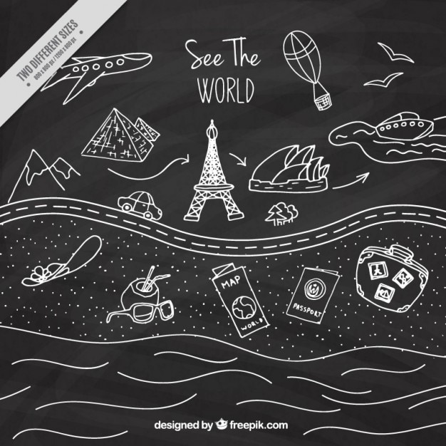 Free vector trip drawings in blackboard effect