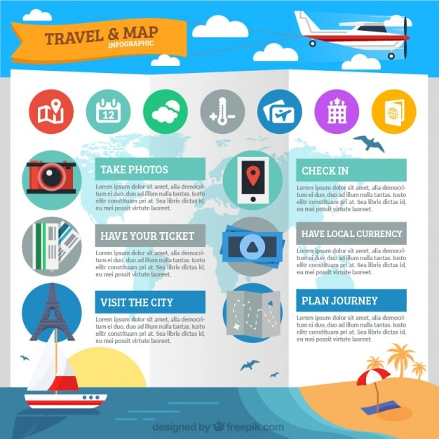 Trip infography and map un flat design