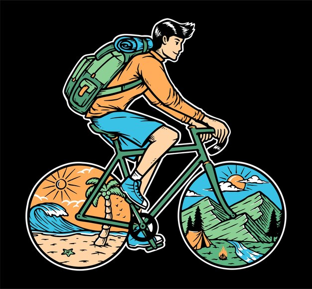 自転車に乗る人のシルエット プレミアムベクター