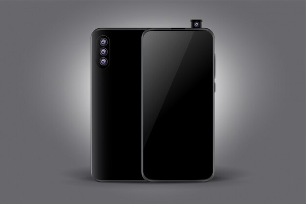 Трехместный фотоаппарат черный смартфон концепт макет
