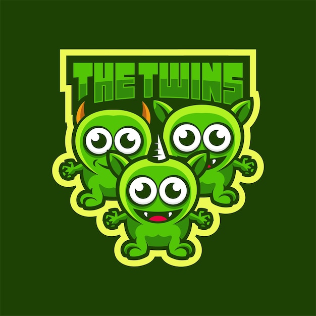 Triple twin monster esport mascot vector logo