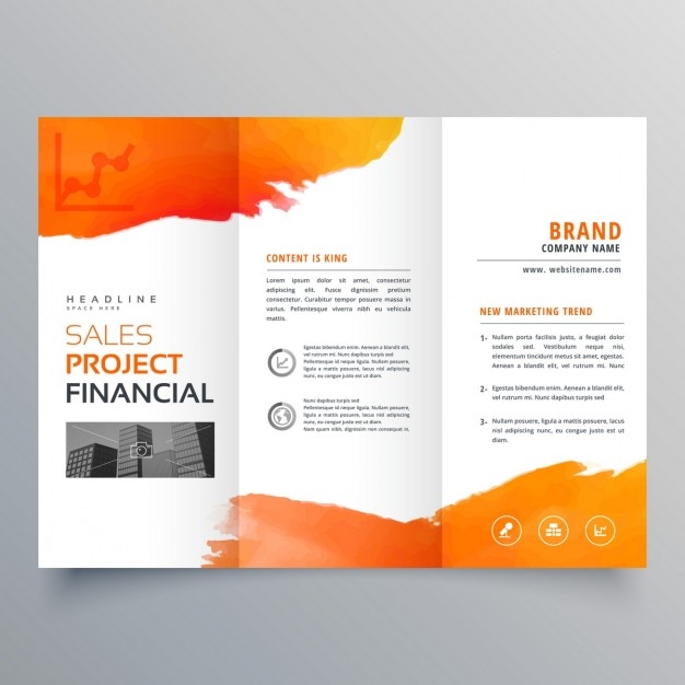 Free vector triptych brochure with orange paint