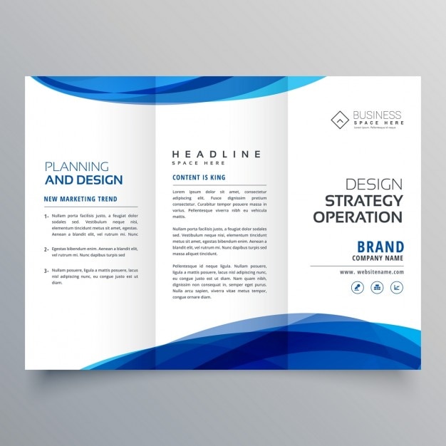 Free vector triptych leaflet with blue shapes