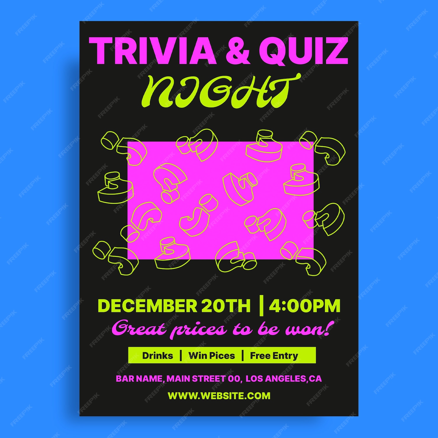 Free Vector Trivia and quiz night flyer template design