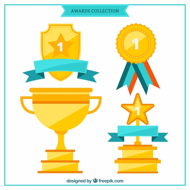 Trophies and medals in flat design 