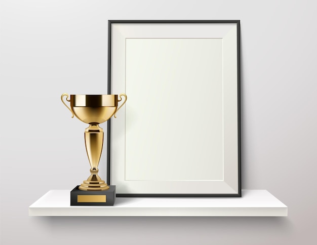 Trophy and photo frame on a shelf