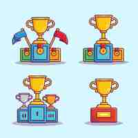 Free vector trophy set cartoon vector  illustration. champion and reward  concept isolated  vector. flat cartoon style