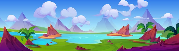 Бесплатное векторное изображение Фоновая сцена тропической реки и горной природы