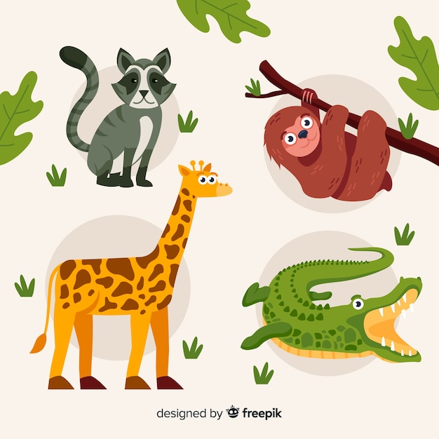 Free vector tropical animal collection flat design